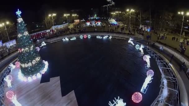 Sokolniki parque com pessoas perto da árvore de Natal — Vídeo de Stock