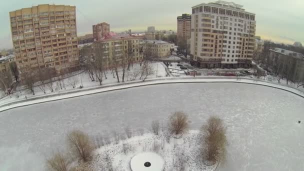 Quay of Egersky pond at winter — Stock Video