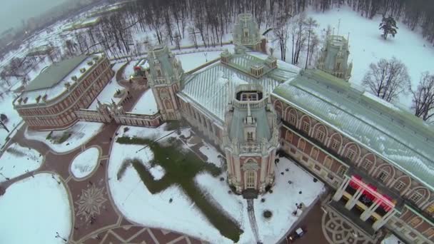 Panorama of Catherine palace in Tsaritsyno at winter — Stock Video