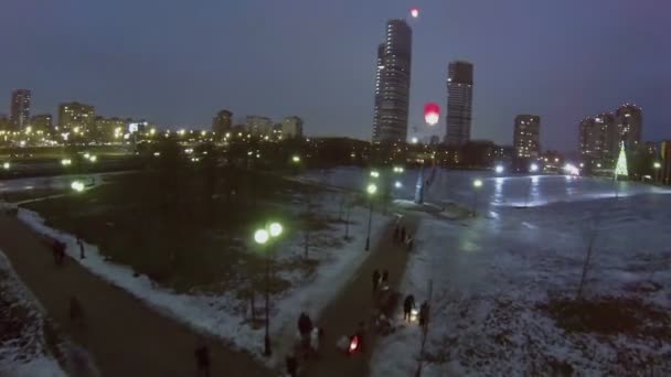 Chinese lanterns fly above park — Stock Video