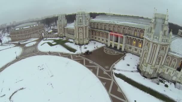 Traktorer bort snö nära Catherine Palace — Stockvideo