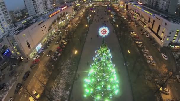 Ludzie chodzą w pobliżu choinki — Wideo stockowe