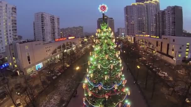 Ludzie chodzą w pobliżu choinki — Wideo stockowe