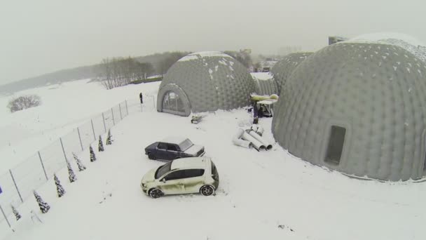 Men work with power generator for hangars — Stock Video