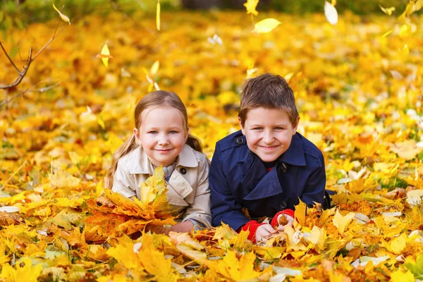 Weinig kinderen buiten in de herfst park — Stockfoto