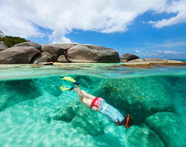 Woman snorkeling in tropical water