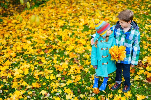 Crianças pequenas ao ar livre no parque de outono — Fotografia de Stock