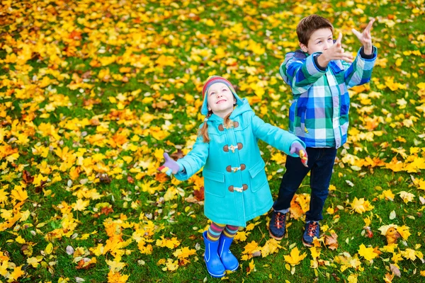 Маленькие дети на открытом воздухе в осеннем парке — стоковое фото