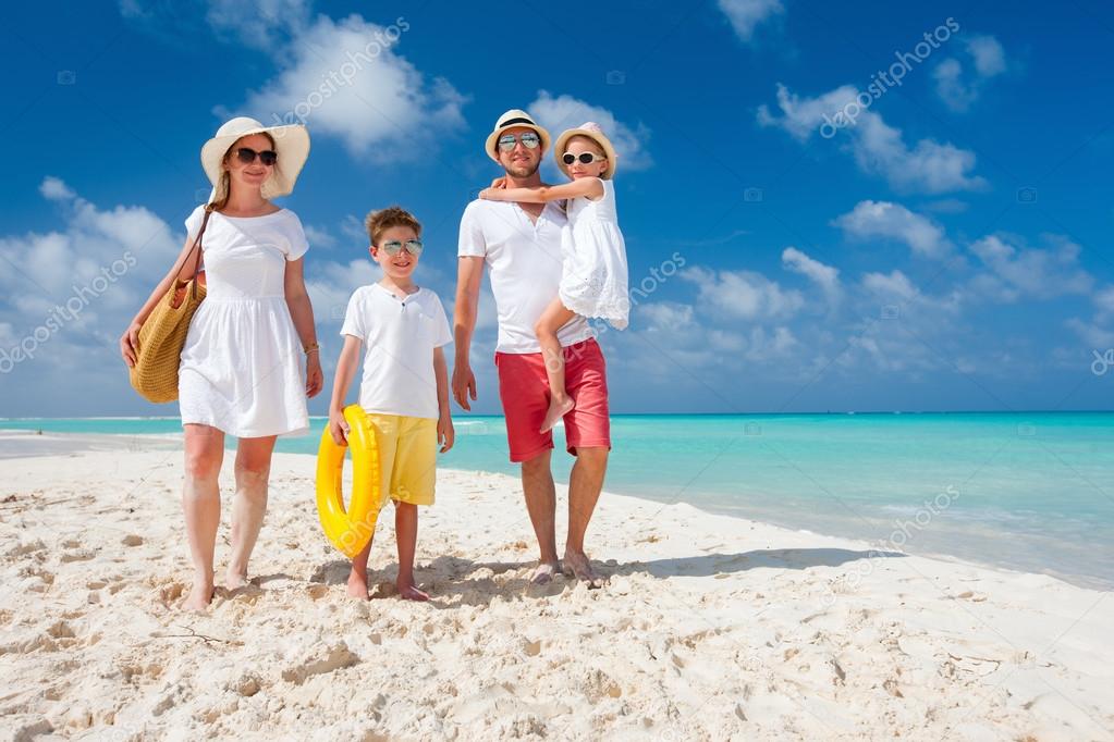 Family on a tropical beach vacation