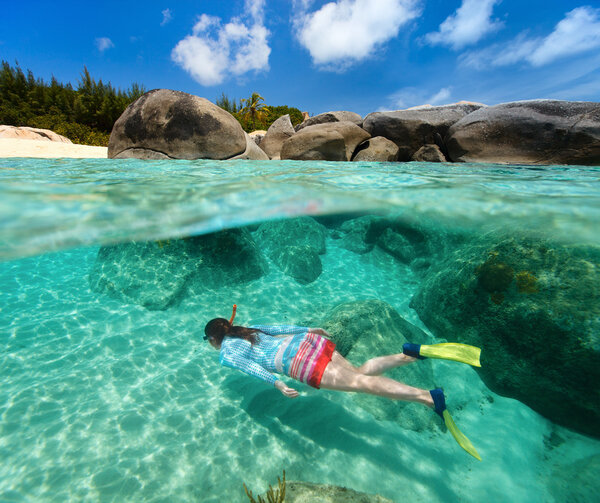 Woman snorkeling in tropical water