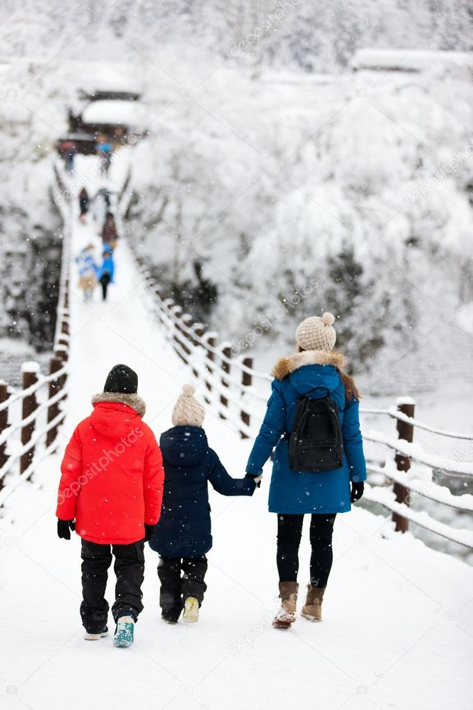 Tourists in Japan at winter