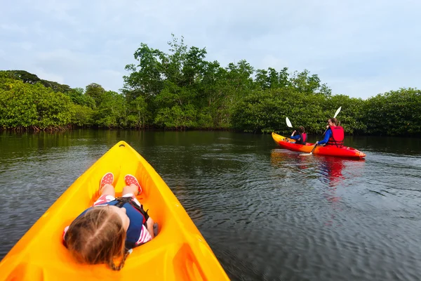 Familjen kajakpaddling i mangrove — Stockfoto