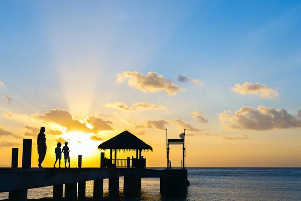 Silhouettes de coucher de soleil en famille — Photo