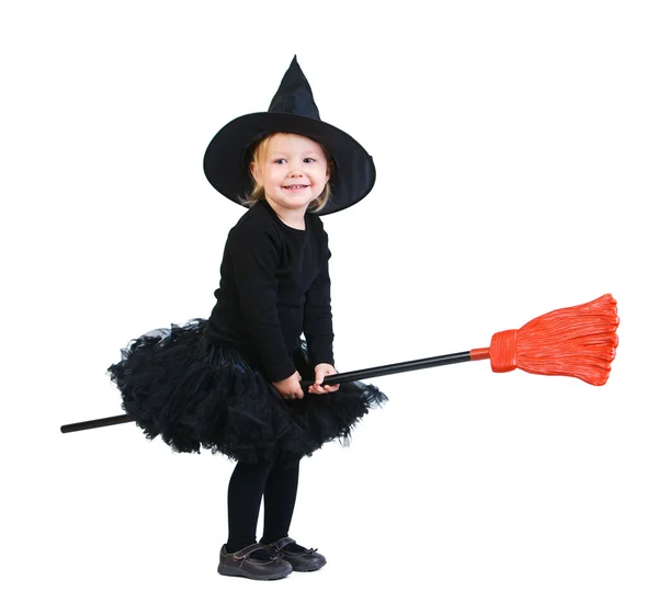 Little witch on broomstick — Stock Photo, Image