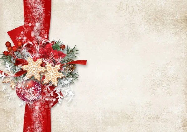 Regalo Natale Decorazione Sfondo Bianco Confine Con — Foto Stock