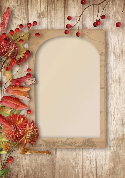 Frame with rowan and dahlias — Stock Photo, Image