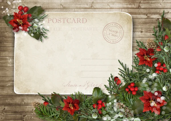 Tarjeta vintage de Navidad con poinsettia — Foto de Stock