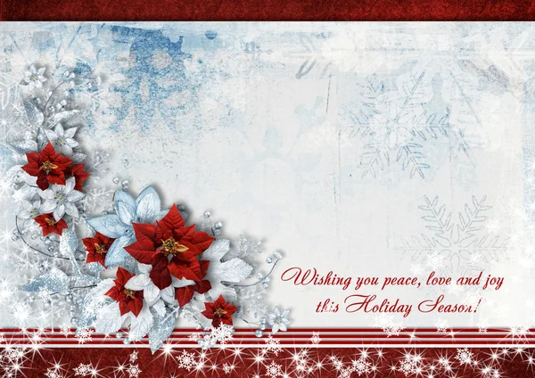 Tarjeta de Navidad con flores de poinsettia — Foto de Stock