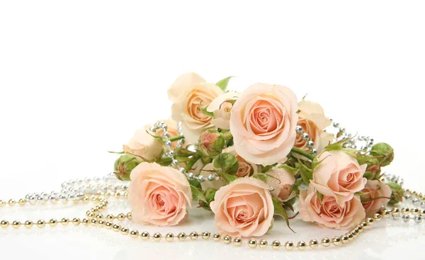 Gentle roses with decorations — Stock Photo, Image