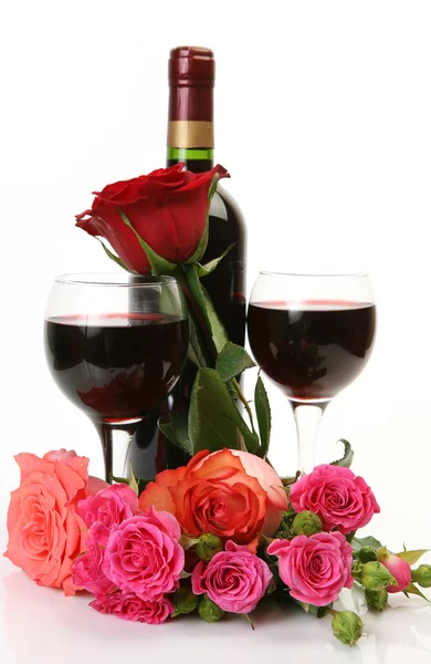 Red wine and roses — Stock Photo, Image