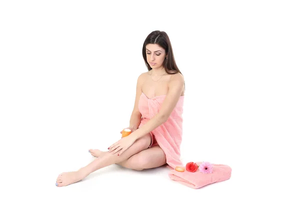 Ragazza in asciugamano rosa — Foto Stock