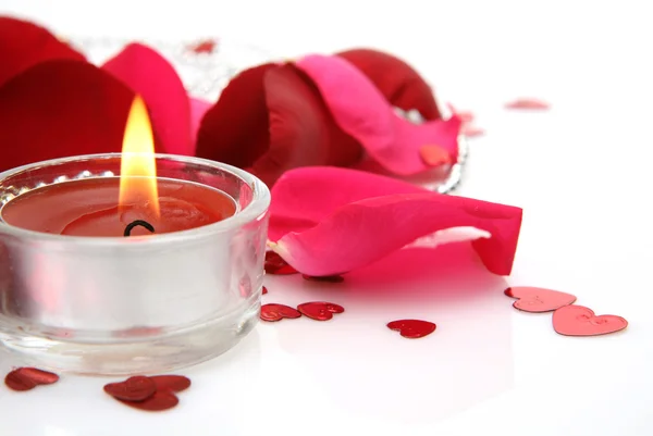 Rose petals and candles — Zdjęcie stockowe
