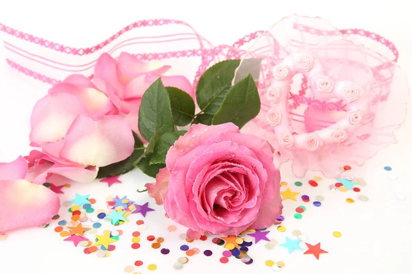 Roze Rozen Gekleurde Confetti — Stockfoto