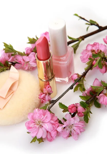 Pink Sakura Lipstick White Background — Stock Photo, Image