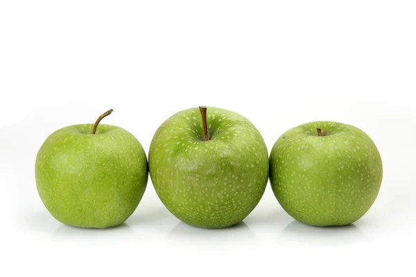 Three Green Apples White Background — Stock Photo, Image