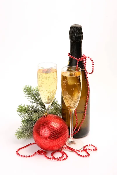 Champagne Een Glas Kerstversiering — Stockfoto