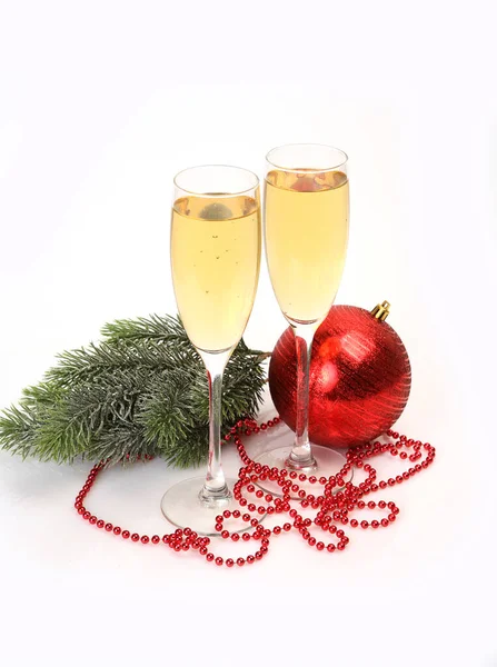 Champagne Dans Verre Décorations Noël Photo De Stock
