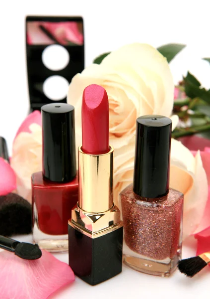 Decorative cosmetics and roses — Stock Photo, Image