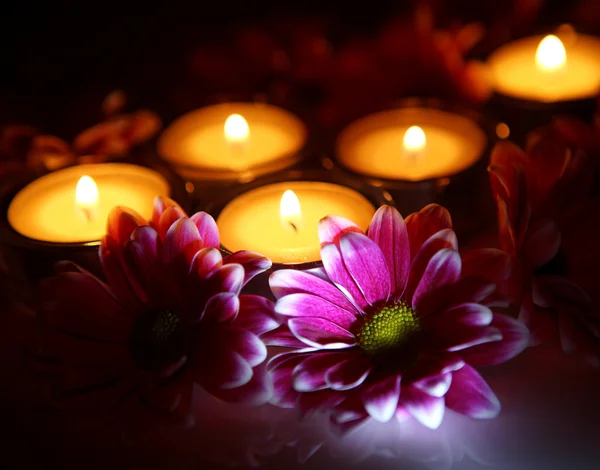 Chrysanthemums  and candles — Stock Photo, Image