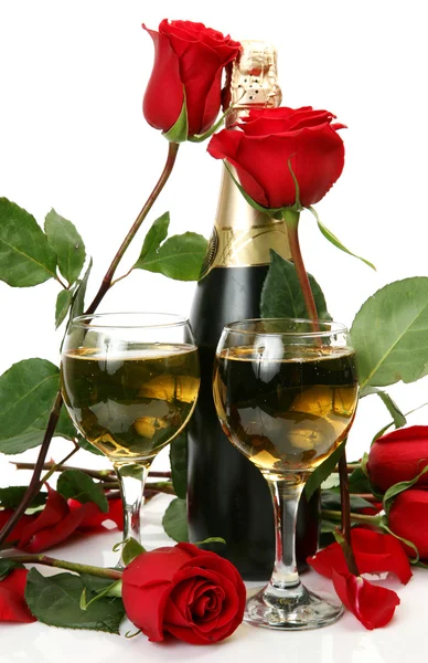 Champagne och rosor — Stockfoto