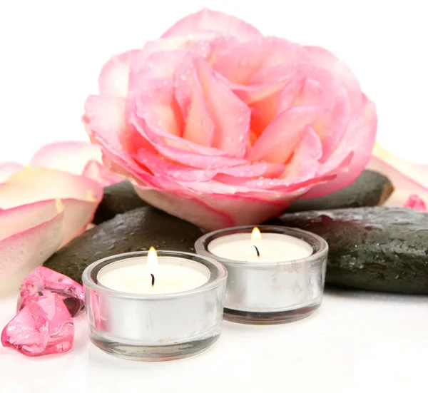 Pink rose and candles — Stock Photo, Image