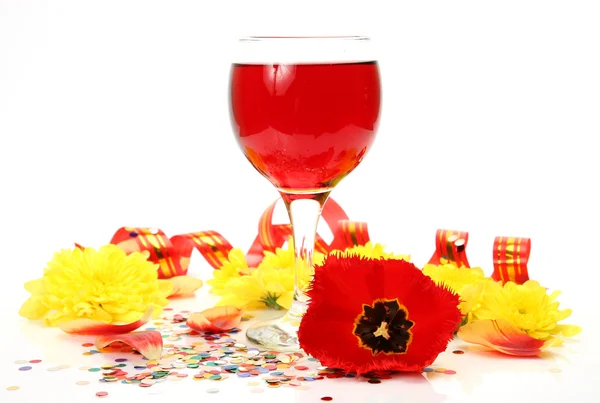 Wine and flowers — Stock Photo, Image