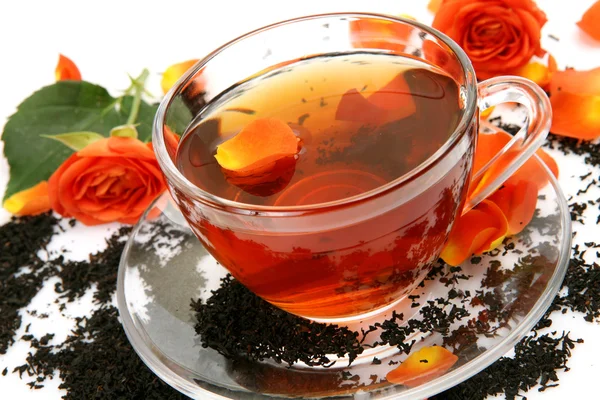 Fine rose and tea — Stock Photo, Image