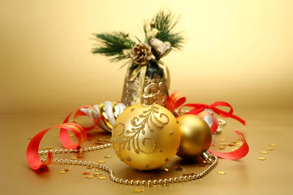 Christmas balls and bell — Stock Photo, Image