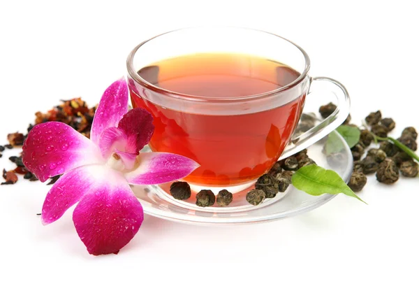 Čaj a růžová orchidej — Stock fotografie