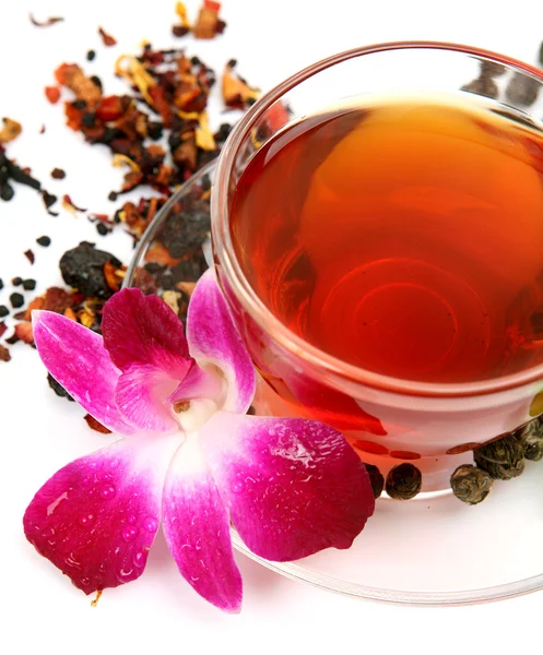 Té y orquídea rosa — Foto de Stock