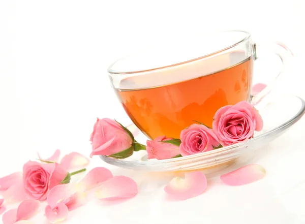 Tea cup and roses — Stock Photo, Image