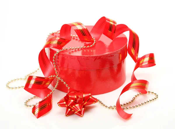 Red gift box with ribbon — Stock Photo, Image