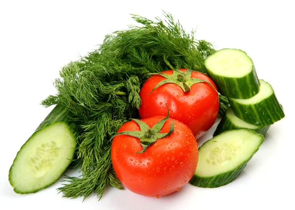Tomatoes, cucumbers and dill — Stock Photo, Image