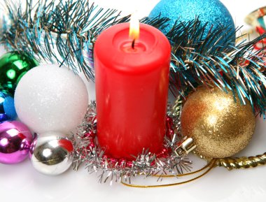Christmas toys with garland and candle clipart