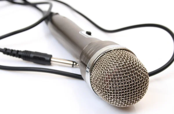 Černý mikrofon s drátem — Stock fotografie