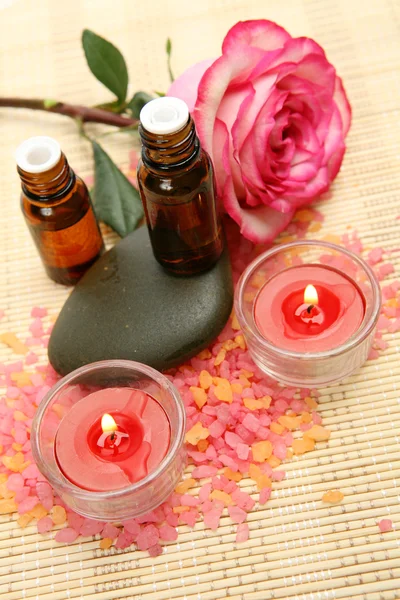 Subjects for care of a body with rose and candles — Stock Photo, Image