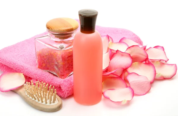 Subjects for a shower with rose petals — Stock Photo, Image