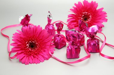 Şeker ile pembe gerbera