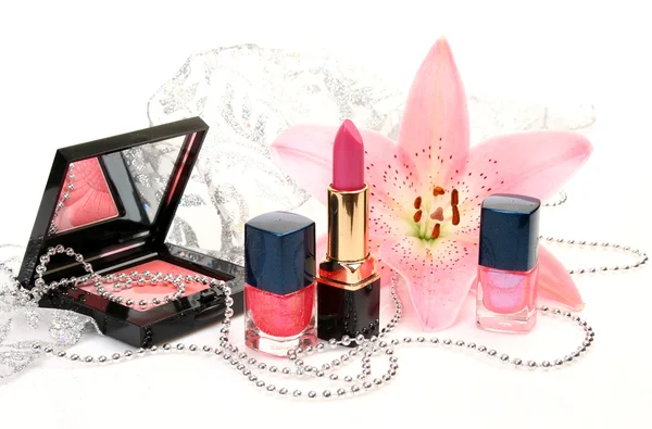 Decorative cosmetics with flower — Stock Photo, Image