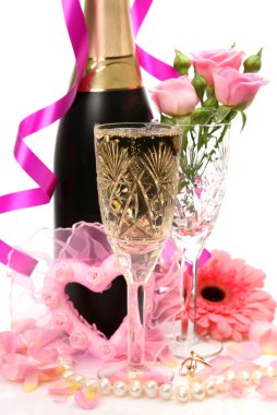 Şampanya ve tatil için gül